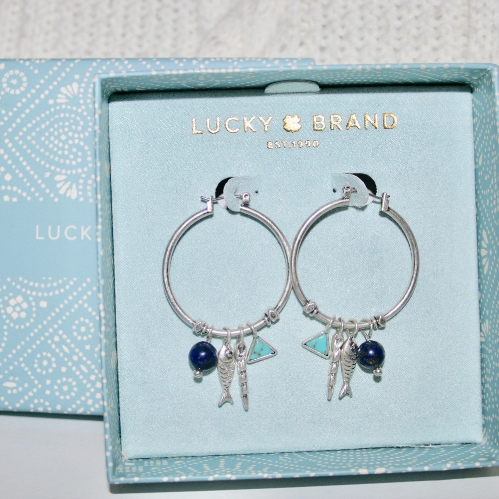 New Lucky Brand Sea Charm Hoop Earrings-Orig.Box